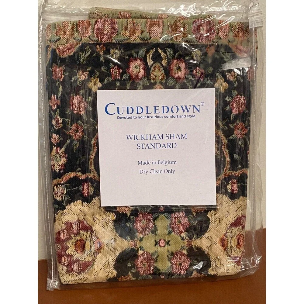 NIP CUDDLEDOWN Wickham Standard Sham 100% Cotton Jacquard Belgium Floral Black